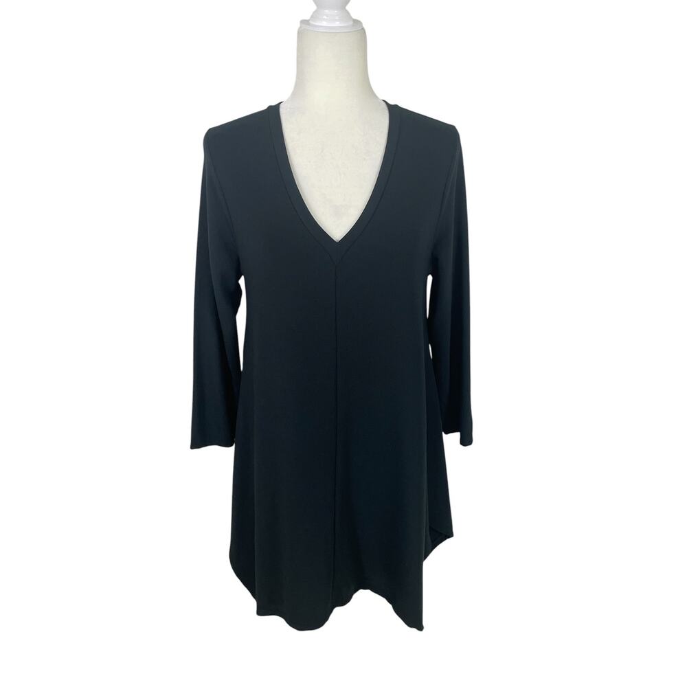 Garnet Hill Tencel Pop Over Asymmetric Tunic Top Black Sz S Lagenlook Minimalist